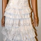 $798 New BCBG Max Azria Feather Strapless Tiered Taffeta Cream Gown ~0~