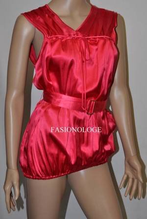 $248 New BCBG Max Azria Bright Raspberry Belted Silk Party Cocktail Top XXS