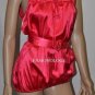 $248 New BCBG Max Azria Bright Raspberry Belted Silk Party Cocktail Top XXS