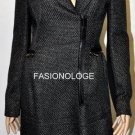 $498 New BCBG Max Azria Notch Lapel Black Charcoal Wool Woven Coat Jacket S