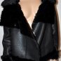 $488 New BCBG Max Azria Black Shearling Faux Leather Jacket Coat L