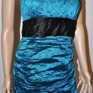 $348 New BCBG Max Azria Cyan Blue Crinkled Satin Strapless Cocktail Dress 12