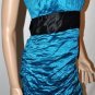 $348 New BCBG Max Azria Cyan Blue Crinkled Satin Strapless Cocktail Dress 12
