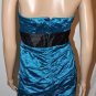 $348 New BCBG Max Azria Cyan Blue Crinkled Satin Strapless Cocktail Dress 12