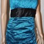 $348 New BCBG Max Azria Cyan Blue Crinkled Satin Strapless Cocktail Dress 12