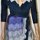 $188 New BCBG Max Azria Dark Ink Combo Jersey Cocktail Party Dress NWT L