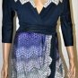 $188 New BCBG Max Azria Dark Ink Combo Jersey Cocktail Party Dress NWT L
