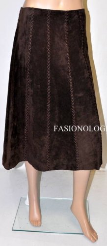 $298 New BCBG Max Azria Dark Brown Suede Cocktail Party Skirt NWT M
