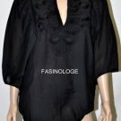 $378 New BCBG Max Azria Black Dolman Sleeves Cotton Silk Party Shirt Top OS