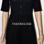 $298 New BCBG Max Azria Black Stripe 100% Merino Wool "Azzura" Sweater Dress L