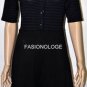 $298 New BCBG Max Azria Black Stripe 100% Merino Wool "Azzura" Sweater Dress L