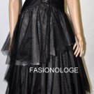 $998 New BCBG Max Azria Embellsihed Black Tulle Organza Tiered Cocktail Gown ~0~