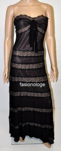 $648 New BCBG Max Azria Black Lace Chiffon Strapless Long Cocktail Dress Gown 4