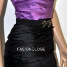 $348 New BCBG Max Azria Black Lilac Satin Belted Tiered Short Cocktail Dress 2