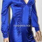 $248 New BCBG Max Azria Blue Sapphire Shirred Stretch Jersey Party Dress XXS