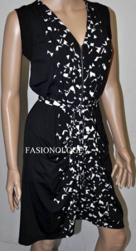 $238 New BCBG Max Azria Black Combo Zipper Belted Jersey Cocktail Party Dress S