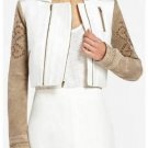 $428 New BCBG Max Azria "Nash" White Khaki Silk Crop Jacket Coat S