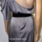 $218 New BCBG Max Azria Grey One Shoulder Jewel Satin Cocktail Party Dress M