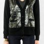 $238 New BCBG Max Azria BLack Sequin Merino Wool Knit Party Shirt Top L