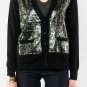 $238 New BCBG Max Azria BLack Sequin Merino Wool Knit Party Shirt Top XS