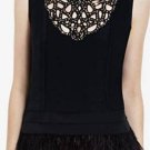 $298 New BCBG Max Azria "Dracey" Black Sequin Bib Feather Cocktail Party Top M