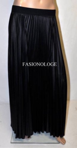$218 NWT BCBG Max Azria Pleated Satin Chiffon Black Long Party Skirt L