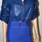 $838 New BCBG Max Azria Larkspur Blue Gold Hardware Leather Cropped Jacket XS