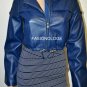 $838 New BCBG Max Azria Larkspur Blue Gold Hardware Leather Cropped Jacket XS