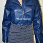 $838 New BCBG Max Azria Larkspur Blue Gold Hardware Leather Cropped Jacket XS
