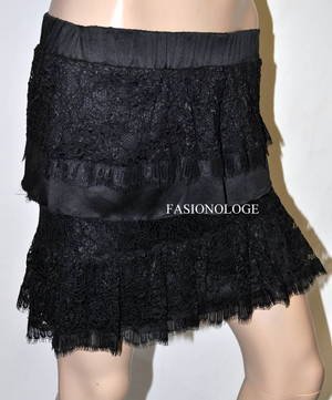 $128 New BCBG Black Lace Tiered Ruffle Short Party Skirt XS