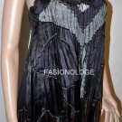 $876 New BCBG MAX AZRIA Black Combo Micro Pleated Woven Evening Shirt Top S