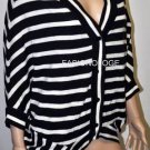 $198 New BCBG Max Azria Navy Stripe 100% Merino Wool Cardigan Sweater XS/S