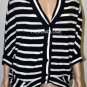 $198 New BCBG Max Azria Navy Stripe 100% Merino Wool Cardigan Sweater XS/S
