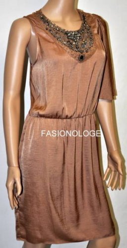 $348 New BCBG Max Azria Nubuck Embellished One Shoulder Sateen Cocktail Dress L