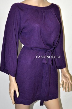 $418 New BCBG Max Azria Grape 100% Cashmere Gold Knit Cocktail Sweater Dress L