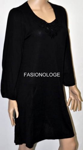 $218 New BCBG Max Azria Silk Embellished Black Sweater Dress M