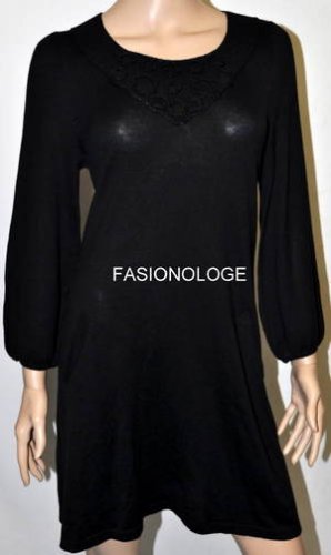 $218 New BCBG Max Azria Black Embellished Silk Blend Sweater Dress S