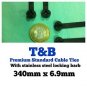 100 Pack of T&B Ty-Rap Premium Standard Cable Tie 340mm X 6.9mm Black Polymaide