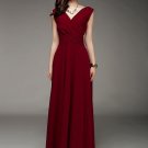 V Neck & V Back Burgundy Maxi Dress with Ruched Waist Yoke RM53
