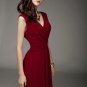 V Neck & V Back Burgundy Maxi Dress with Ruched Waist Yoke RM53