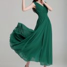 V Neck & V Back Green Maxi Dress with Ruched Waist Yoke