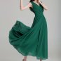 V Neck & V Back Green Maxi Dress with Ruched Waist Yoke