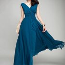 V Neck & V Back Teal Maxi Dress with Ruched Waist Yoke RM53
