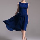 Pleated Blue Hi Lo Hem Dress with Empire Waist
