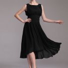 Pleated Black Hi Lo Hem Dress with Empire Waist - Black Tea Dress R25