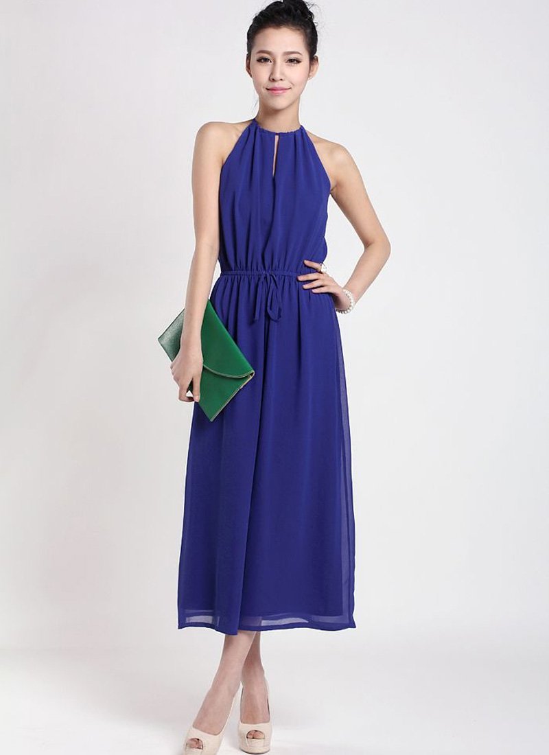 Blue Halter Tea Dress with Draw String Waist RM37