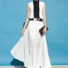 Stand Collar White Maxi Dress with Black Insertion RM55