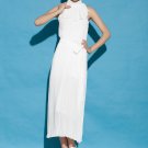 Pleated White Midi Dress with Draped Neck RM56