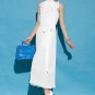 Pleated White Midi Dress with Draped Neck RM56