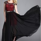 Beaded Black Lace Chiffon Maxi Dress with Red Slip RM63